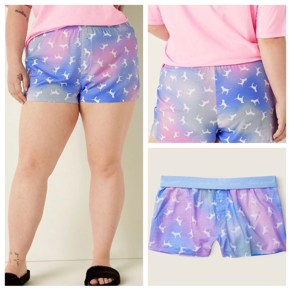 Vs Victorias Secret Pink Flannel Sleep Boxy Short Shortie Arctic Blur Dogs L